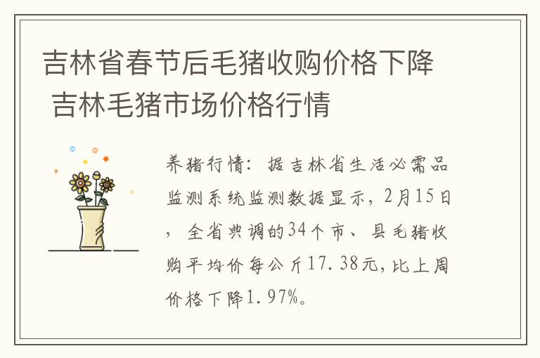 吉林省春节后毛猪收购价格下降 吉林毛猪市场价格行情