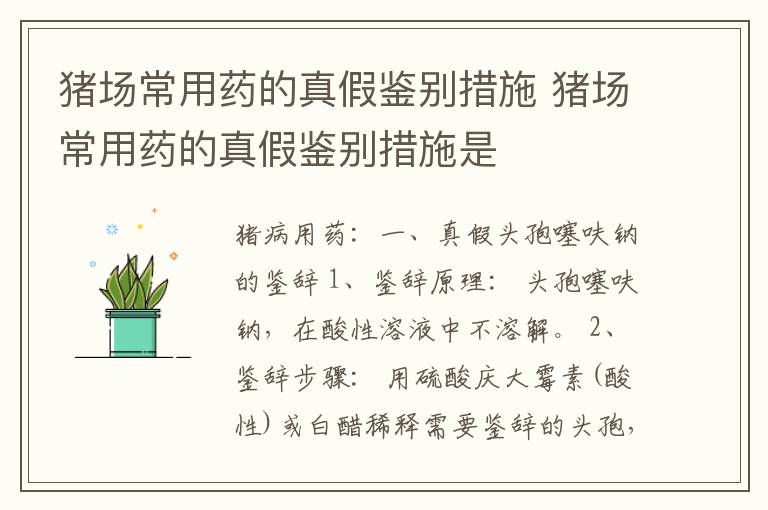 猪场常用药的真假鉴别措施 猪场常用药的真假鉴别措施是