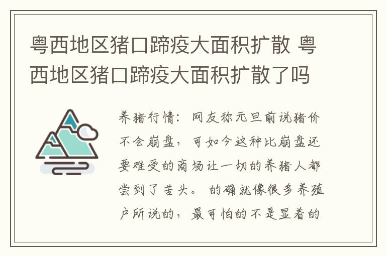 粤西地区猪口蹄疫大面积扩散 粤西地区猪口蹄疫大面积扩散了吗