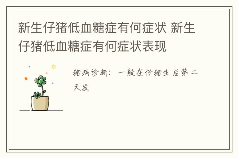 新生仔猪低血糖症有何症状 新生仔猪低血糖症有何症状表现