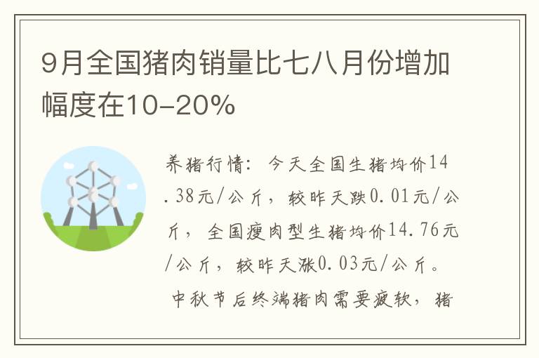 9月全国猪肉销量比七八月份增加幅度在10-20%