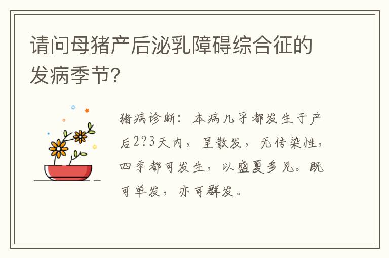 请问母猪产后泌乳障碍综合征的发病季节？