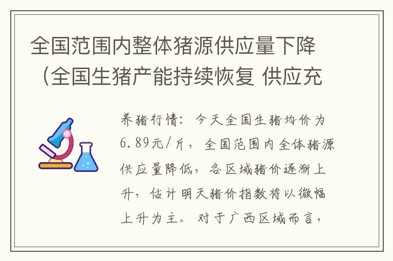 全国范围内整体猪源供应量下降（全国生猪产能持续恢复 供应充足）