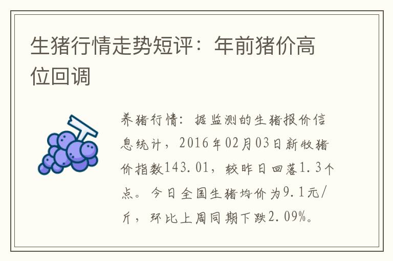 生猪行情走势短评：年前猪价高位回调