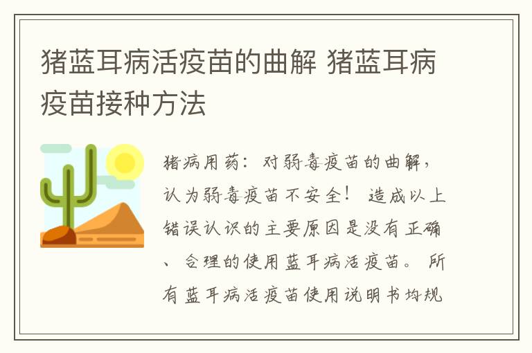 猪蓝耳病活疫苗的曲解 猪蓝耳病疫苗接种方法