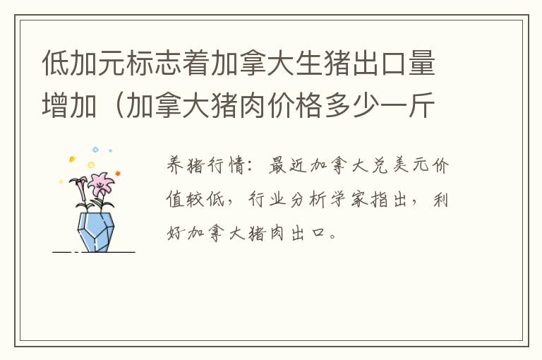 低加元标志着加拿大生猪出口量增加（加拿大猪肉价格多少一斤）