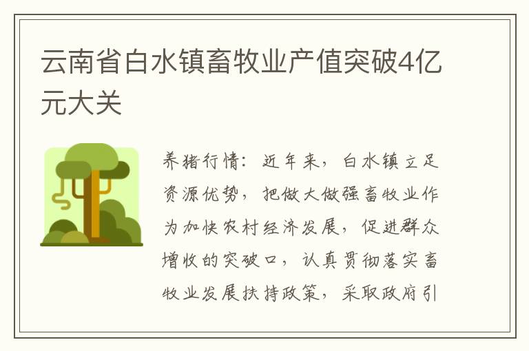 云南省白水镇畜牧业产值突破4亿元大关