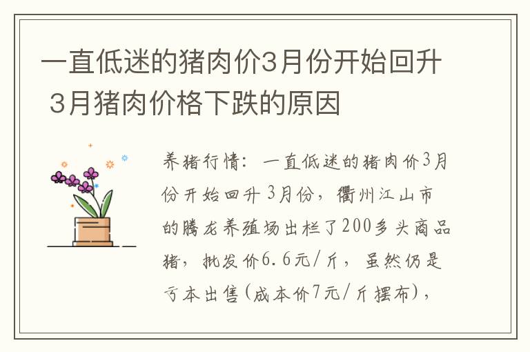 一直低迷的猪肉价3月份开始回升 3月猪肉价格下跌的原因