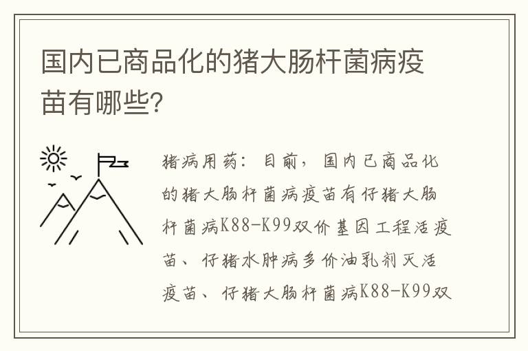 国内已商品化的猪大肠杆菌病疫苗有哪些？