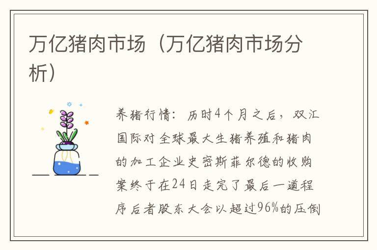 万亿猪肉市场（万亿猪肉市场分析）