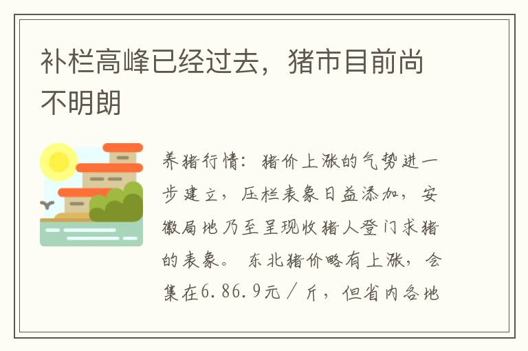 补栏高峰已经过去，猪市目前尚不明朗