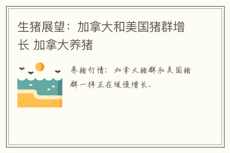 生猪展望：加拿大和美国猪群增长 加拿大养猪