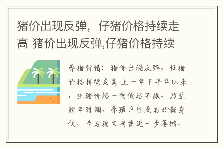猪价出现反弹，仔猪价格持续走高 猪价出现反弹,仔猪价格持续走高怎么办