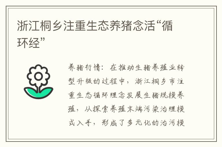 浙江桐乡注重生态养猪念活“循环经”