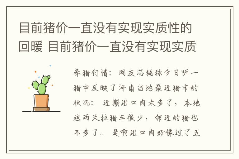 目前猪价一直没有实现实质性的回暖 目前猪价一直没有实现实质性的回暖吗