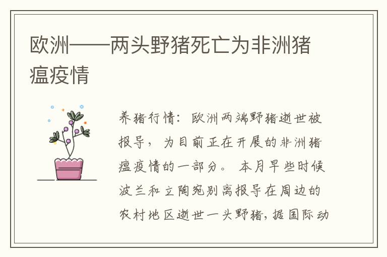 欧洲——两头野猪死亡为非洲猪瘟疫情