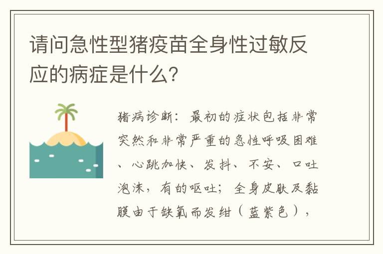 请问急性型猪疫苗全身性过敏反应的病症是什么？