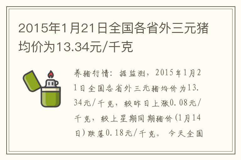 2015年1月21日全国各省外三元猪均价为13.34元/千克