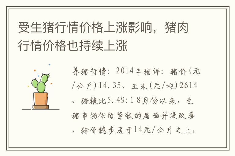 受生猪行情价格上涨影响，猪肉行情价格也持续上涨