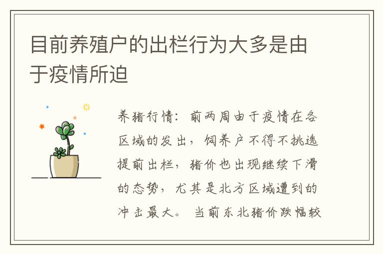目前养殖户的出栏行为大多是由于疫情所迫
