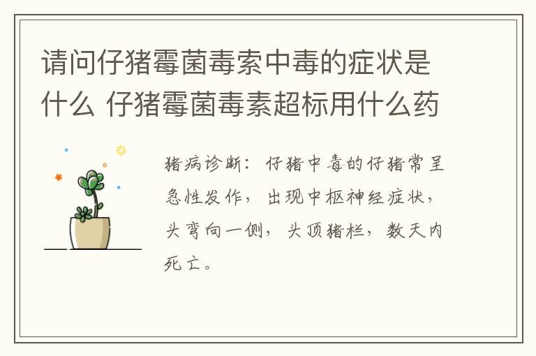 请问仔猪霉菌毒索中毒的症状是什么 仔猪霉菌毒素超标用什么药