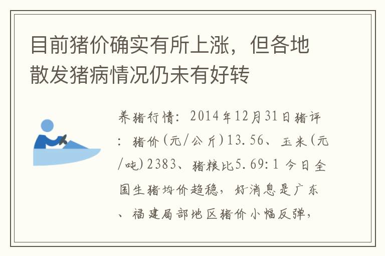 目前猪价确实有所上涨，但各地散发猪病情况仍未有好转