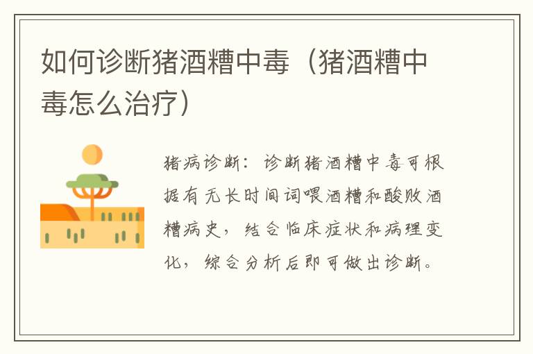 如何诊断猪酒糟中毒（猪酒糟中毒怎么治疗）
