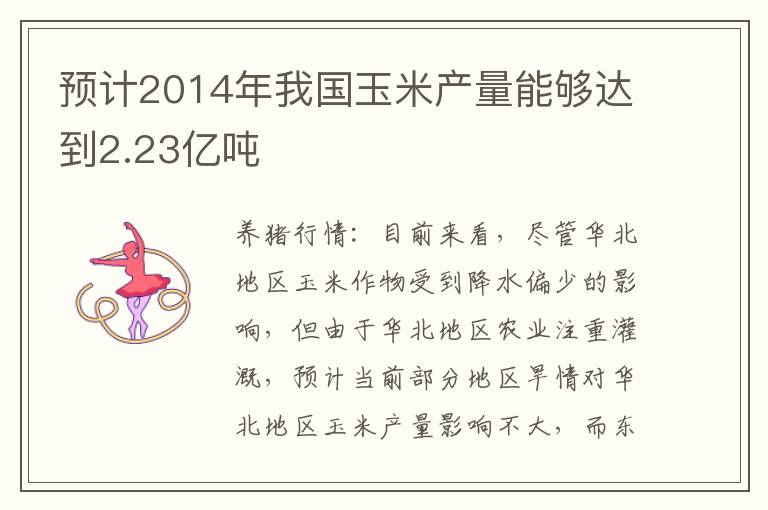预计2014年我国玉米产量能够达到2.23亿吨
