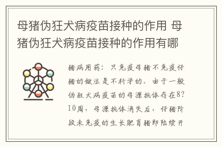 母猪伪狂犬病疫苗接种的作用 母猪伪狂犬病疫苗接种的作用有哪些