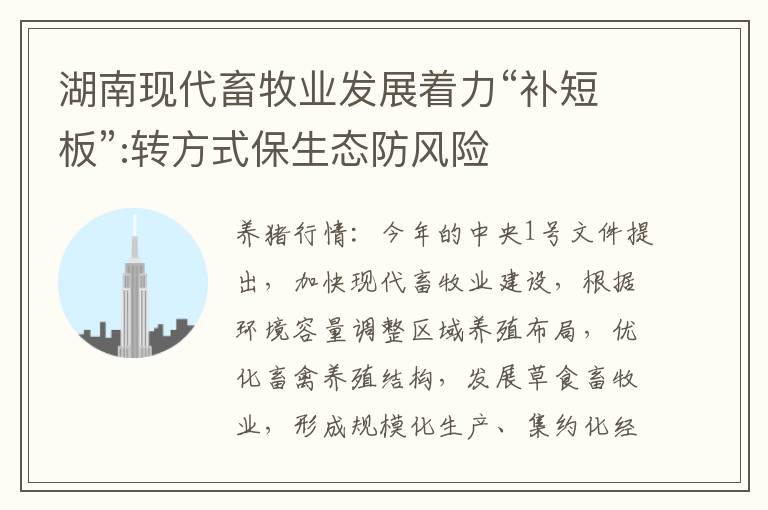 湖南现代畜牧业发展着力“补短板”:转方式保生态防风险