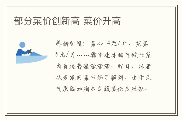 部分菜价创新高 菜价升高