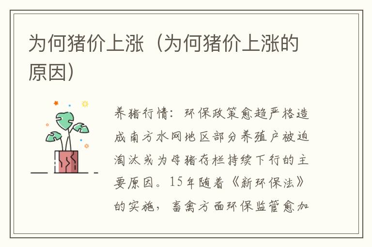 为何猪价上涨（为何猪价上涨的原因）