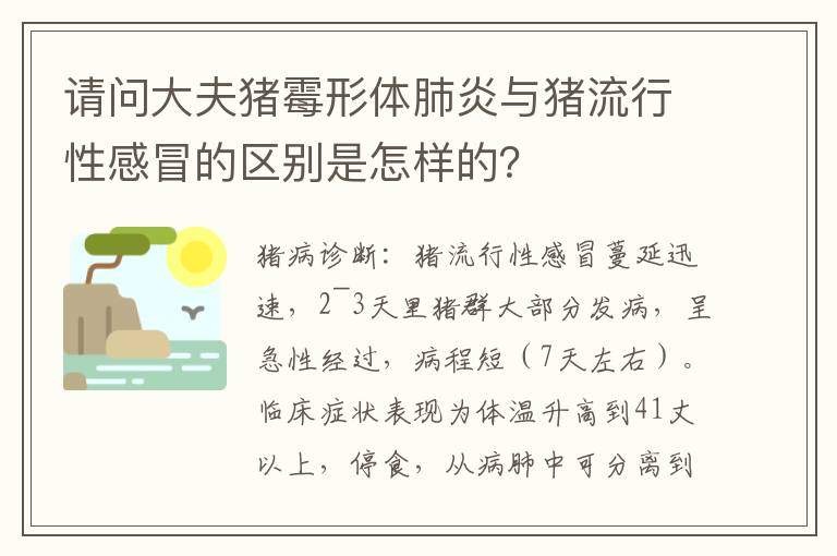 请问大夫猪霉形体肺炎与猪流行性感冒的区别是怎样的？