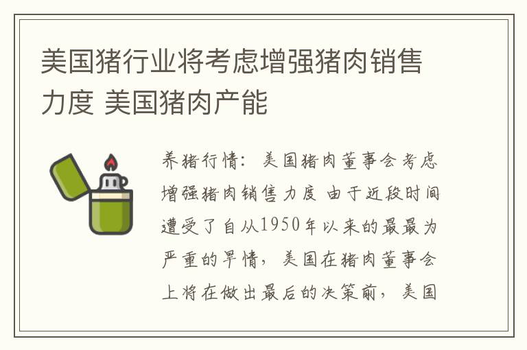 美国猪行业将考虑增强猪肉销售力度 美国猪肉产能