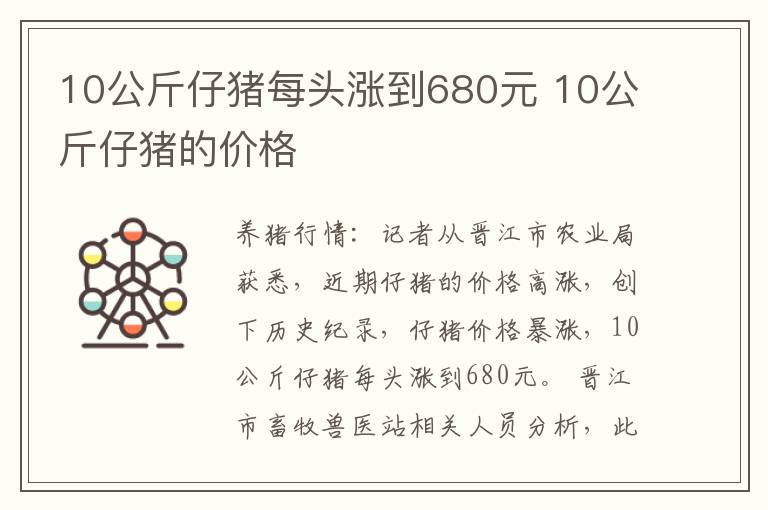 10公斤仔猪每头涨到680元 10公斤仔猪的价格