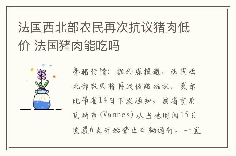 法国西北部农民再次抗议猪肉低价 法国猪肉能吃吗
