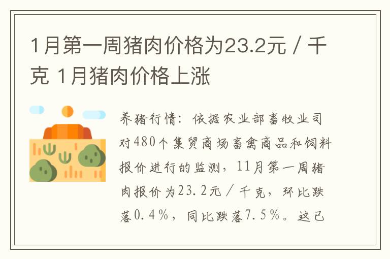 1月第一周猪肉价格为23.2元／千克 1月猪肉价格上涨