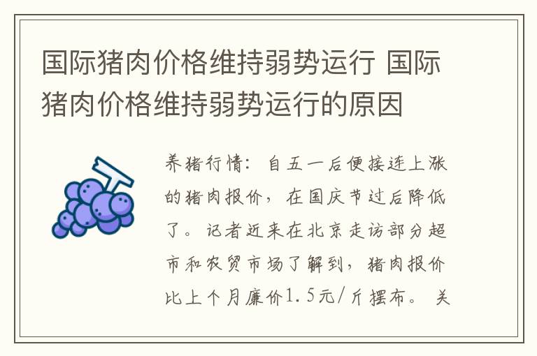 国际猪肉价格维持弱势运行 国际猪肉价格维持弱势运行的原因