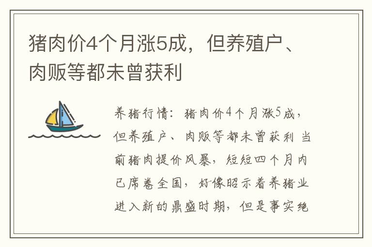 猪肉价4个月涨5成，但养殖户、肉贩等都未曾获利