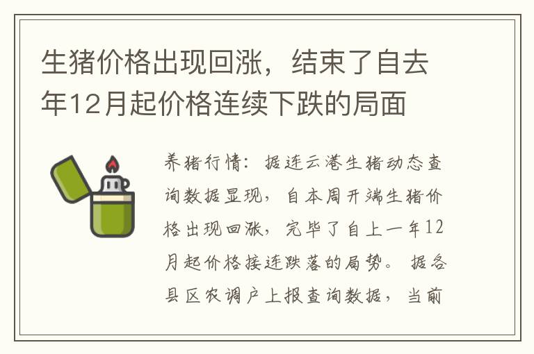 生猪价格出现回涨，结束了自去年12月起价格连续下跌的局面
