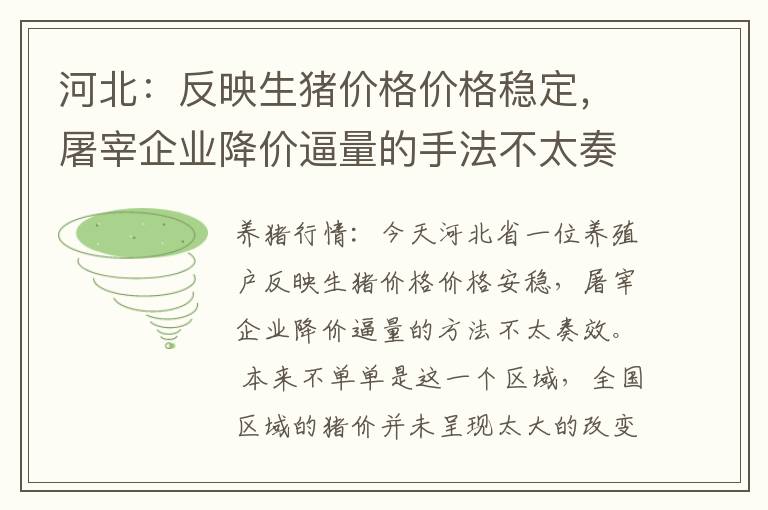 河北：反映生猪价格价格稳定，屠宰企业降价逼量的手法不太奏效