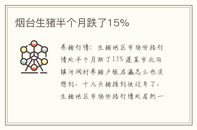 烟台生猪半个月跌了15%