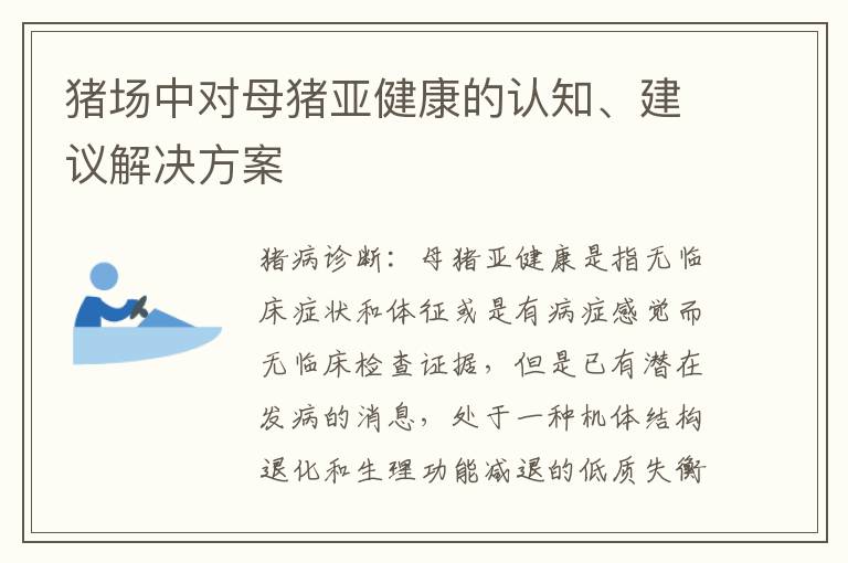 猪场中对母猪亚健康的认知、建议解决方案