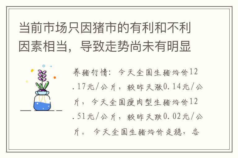 当前市场只因猪市的有利和不利因素相当，导致走势尚未有明显分化