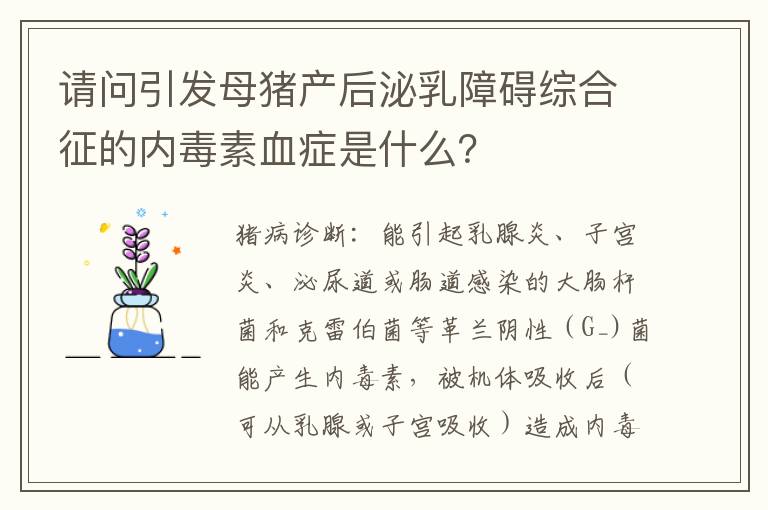 请问引发母猪产后泌乳障碍综合征的内毒素血症是什么？