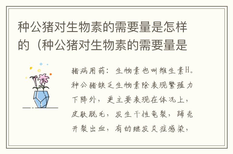 种公猪对生物素的需要量是怎样的（种公猪对生物素的需要量是怎样的呢）