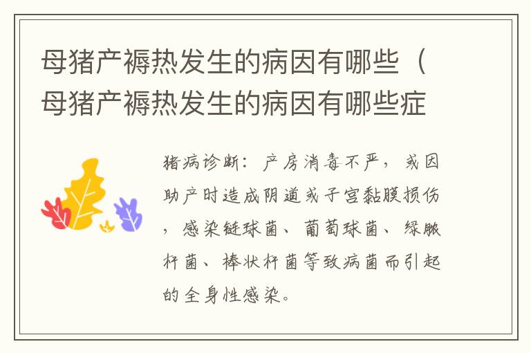 母猪产褥热发生的病因有哪些（母猪产褥热发生的病因有哪些症状）