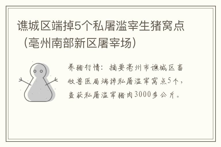 谯城区端掉5个私屠滥宰生猪窝点（亳州南部新区屠宰场）