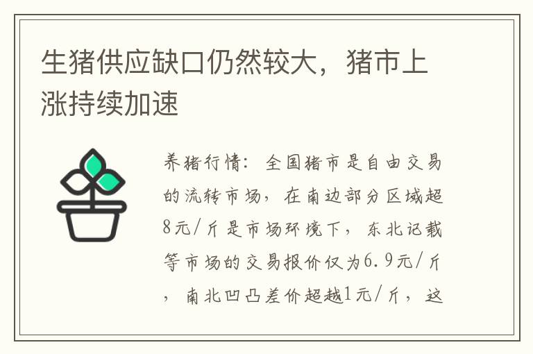 生猪供应缺口仍然较大，猪市上涨持续加速