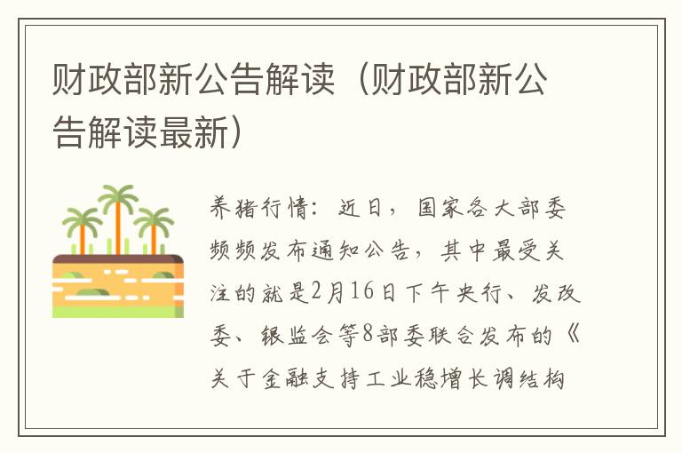 财政部新公告解读（财政部新公告解读最新）